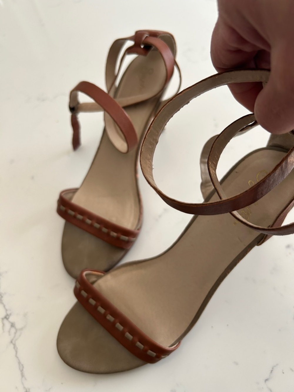 Sexy Brown Leather Ankle-Wrap Sandals